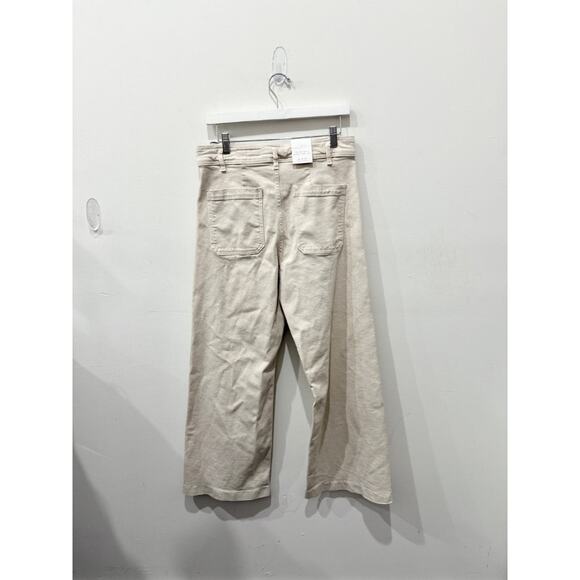 NWT Zara High Waisted Patch Pocket Denim Wide Leg Ankle Jeans Cream Women's 12 - Picture 2 of 6